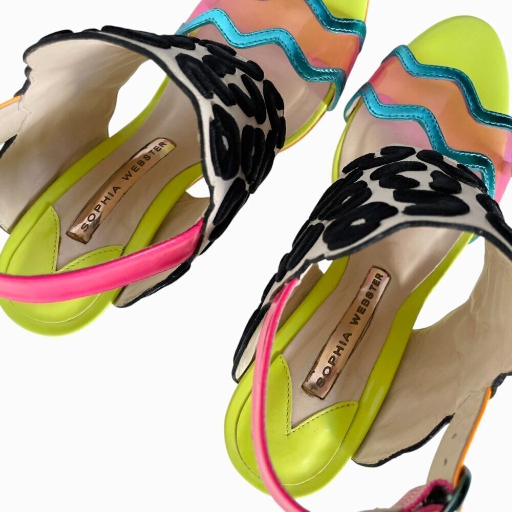Sophia Webster Dionne Multicolor Leopard Print Heels Sandals - Picture 11 of 13